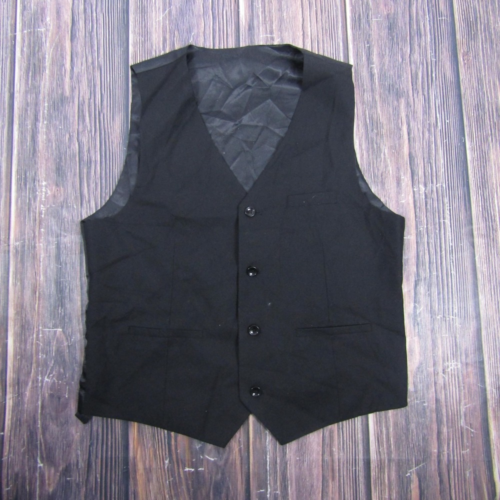 PLAVICT Vest Mens 36 Black Suit Waistcoat 3 Piece 4-Button Polyester Viscose